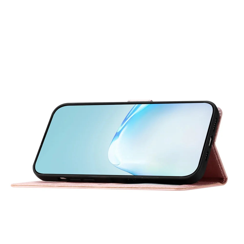 For Samsung Galaxy A37 5G Wallet Case Leather Folio Phone Cover Magnetic Clasp - Rose Gold - 4