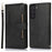 For Samsung Galaxy S23+ Split Leather Flip Wallet Case Stand Multiple Card Slots Magnetic Protect Phone Cover with Hand Strap - Black - 1