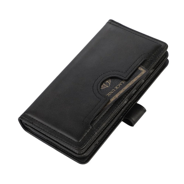 For Samsung Galaxy S23+ Split Leather Flip Wallet Case Stand Multiple Card Slots Magnetic Protect Phone Cover with Hand Strap - Black - 5