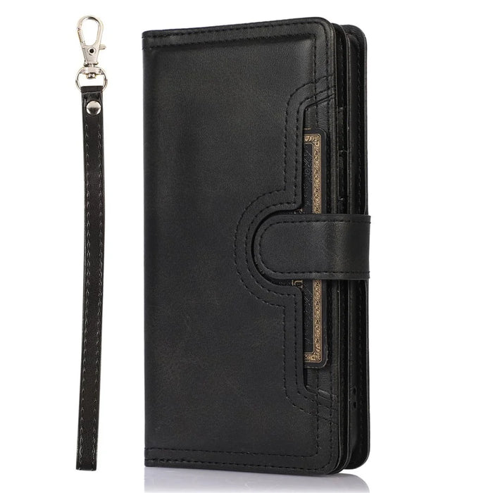 For Samsung Galaxy S23+ Split Leather Flip Wallet Case Stand Multiple Card Slots Magnetic Protect Phone Cover with Hand Strap - Black - 6