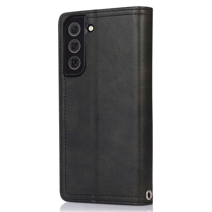 For Samsung Galaxy S23+ Split Leather Flip Wallet Case Stand Multiple Card Slots Magnetic Protect Phone Cover with Hand Strap - Black - 7