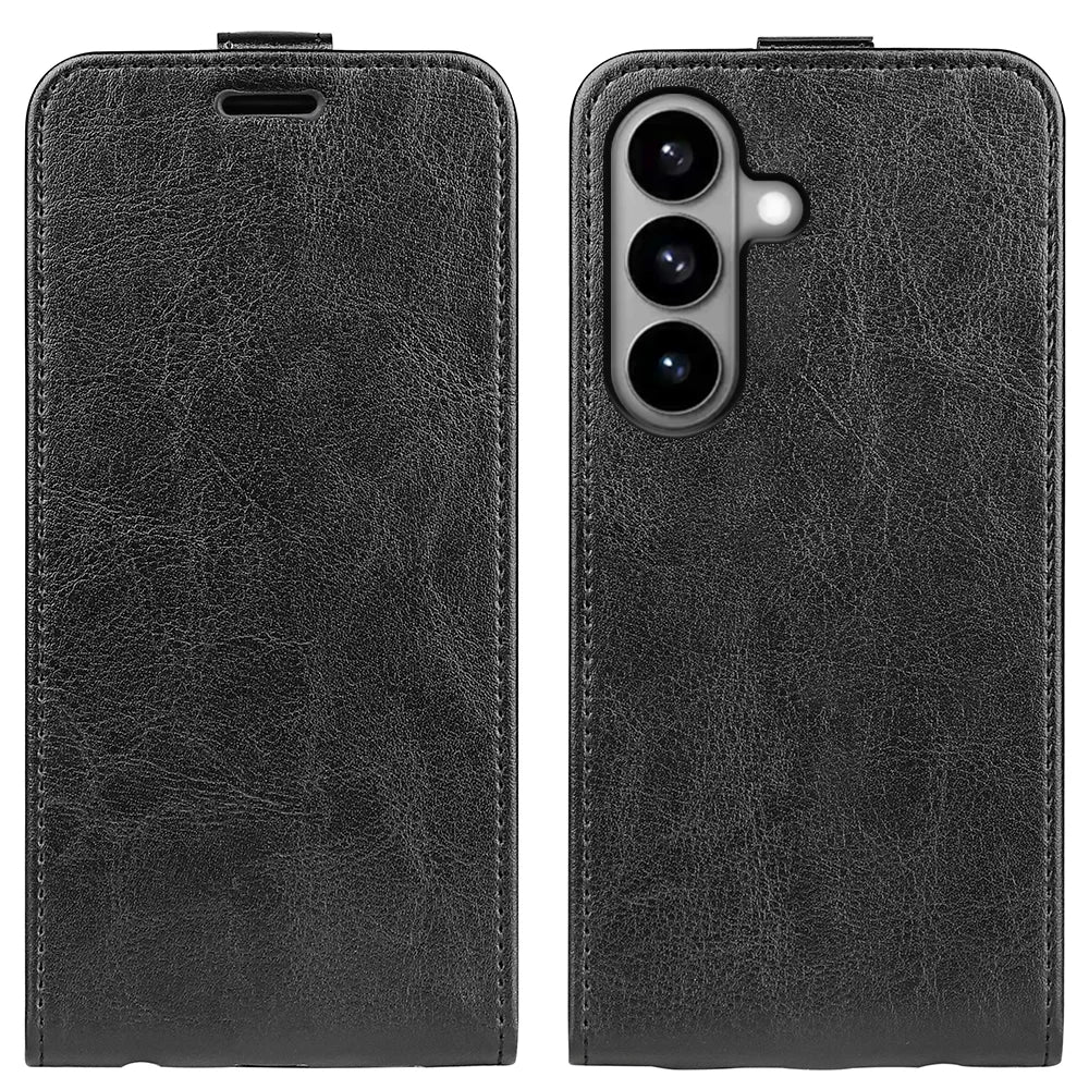 For Samsung Galaxy S26 Case with Card Slots Vertical Flip Leather Phone Cover - Black - 1
