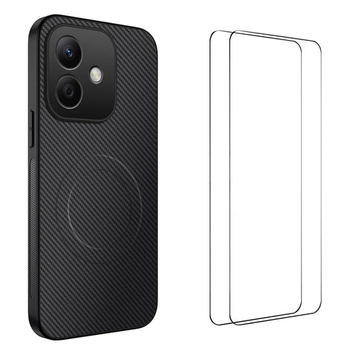 WANLONFENG For Honor Play10 4G Magnetic Case  TQ1 Series Carbon Fiber Texture PC TPU Phone Cover with 2Pcs Screen Films - Black - 1