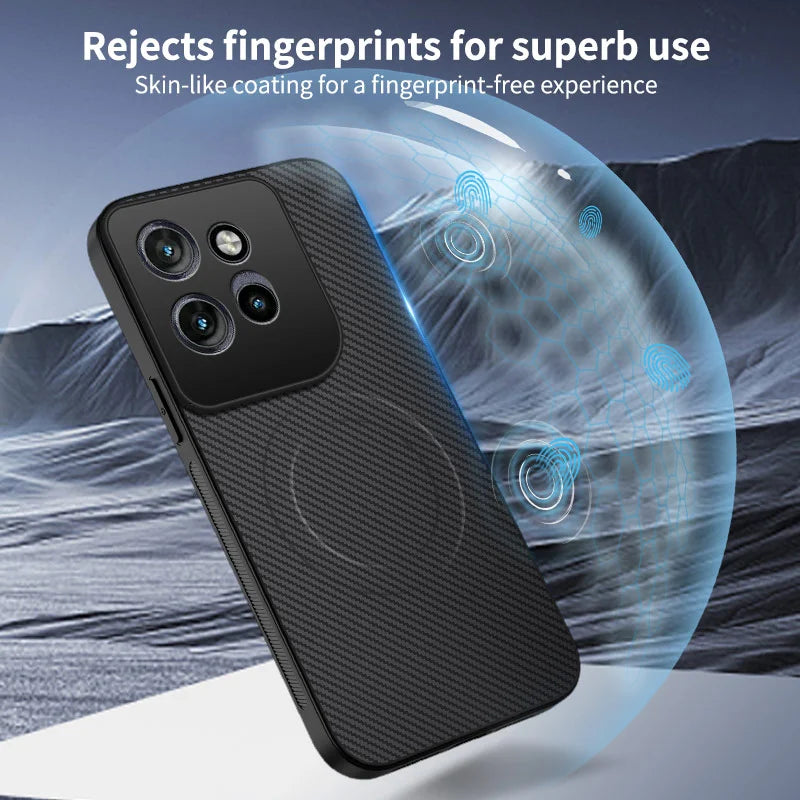 WANLONFENG For Motorola Edge 70 5G Magnetic Case  TQ1 Series Carbon Fiber Texture PC TPU Phone Cover with 2Pcs Screen Films - Black - 5