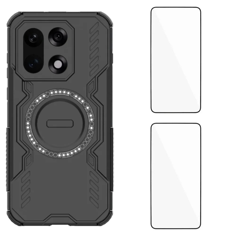 WANLONFENG For OnePlus 15 5G Magnetic Case  DJ Series PC TPU Phone Cover with 2Pcs Tempered Glass Film - Black - 1