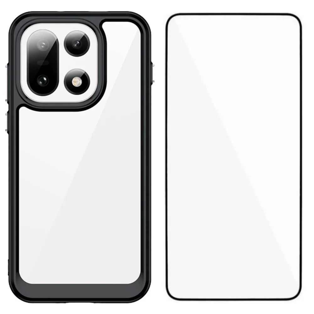 WANLONFENG For OnePlus 15 5G Phone Case  XC Series TPU Acrylic Cover with Tempered Glass (Big Lens Hole) - Black - 1