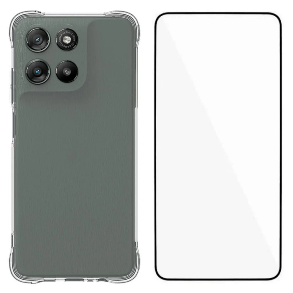 WANLONFENG For Motorola Moto G67 Power 5G Case  WL Series 2.0mm TPU Phone Cover with Tempered Glass Film - Transparent - 1