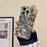 For iPhone 16 Pro Max Hybrid Case Leopard Bow Pattern TPU PC Phone Cover 3D Rhinestone Bowknot Decor - Silver - 2
