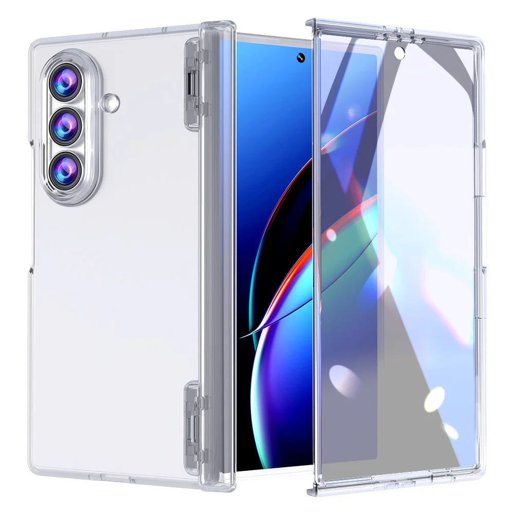 For Samsung Galaxy Z Fold7 5G Case Hinge Protection PC Phone Cover with Tempered Glass Screen Film - Transparent - 2