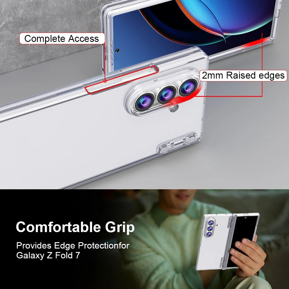 For Samsung Galaxy Z Fold7 5G Case Hinge Protection PC Phone Cover with Tempered Glass Screen Film - Transparent - 5