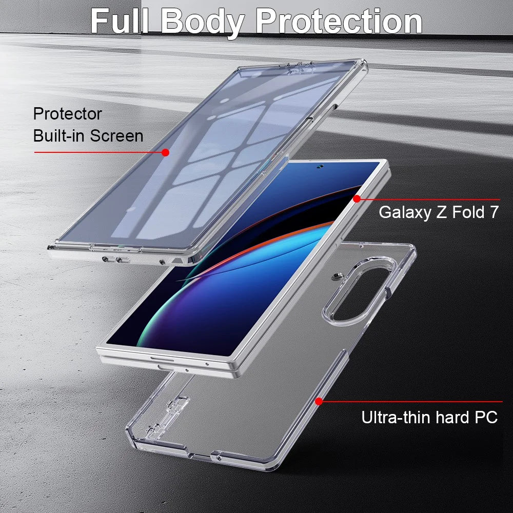 For Samsung Galaxy Z Fold7 5G Case Hinge Protection PC Phone Cover with Tempered Glass Screen Film - Transparent - 6