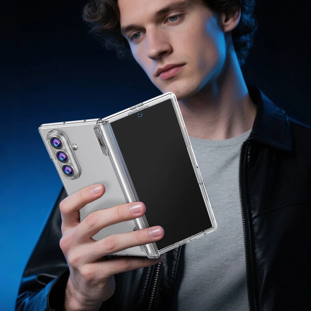 For Samsung Galaxy Z Fold7 5G Case Hinge Protection PC Phone Cover with Tempered Glass Screen Film - Transparent - 7