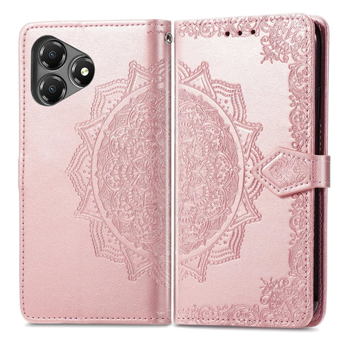 For ZTE Blade A36 Case Wallet Mandala Flower Leather Phone Cover Stand View - Rose Gold - 1