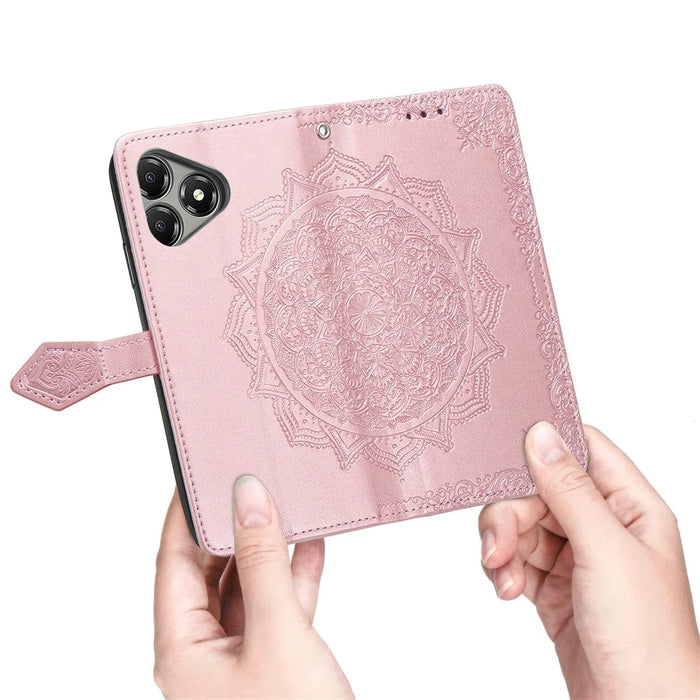 For ZTE Blade A36 Case Wallet Mandala Flower Leather Phone Cover Stand View - Rose Gold - 4