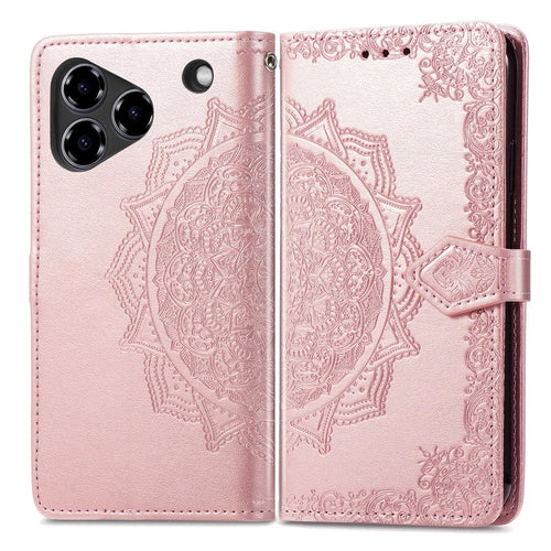 For ZTE Blade A76 4G Case Wallet Mandala Flower Leather Phone Cover Stand View - Rose Gold - 1