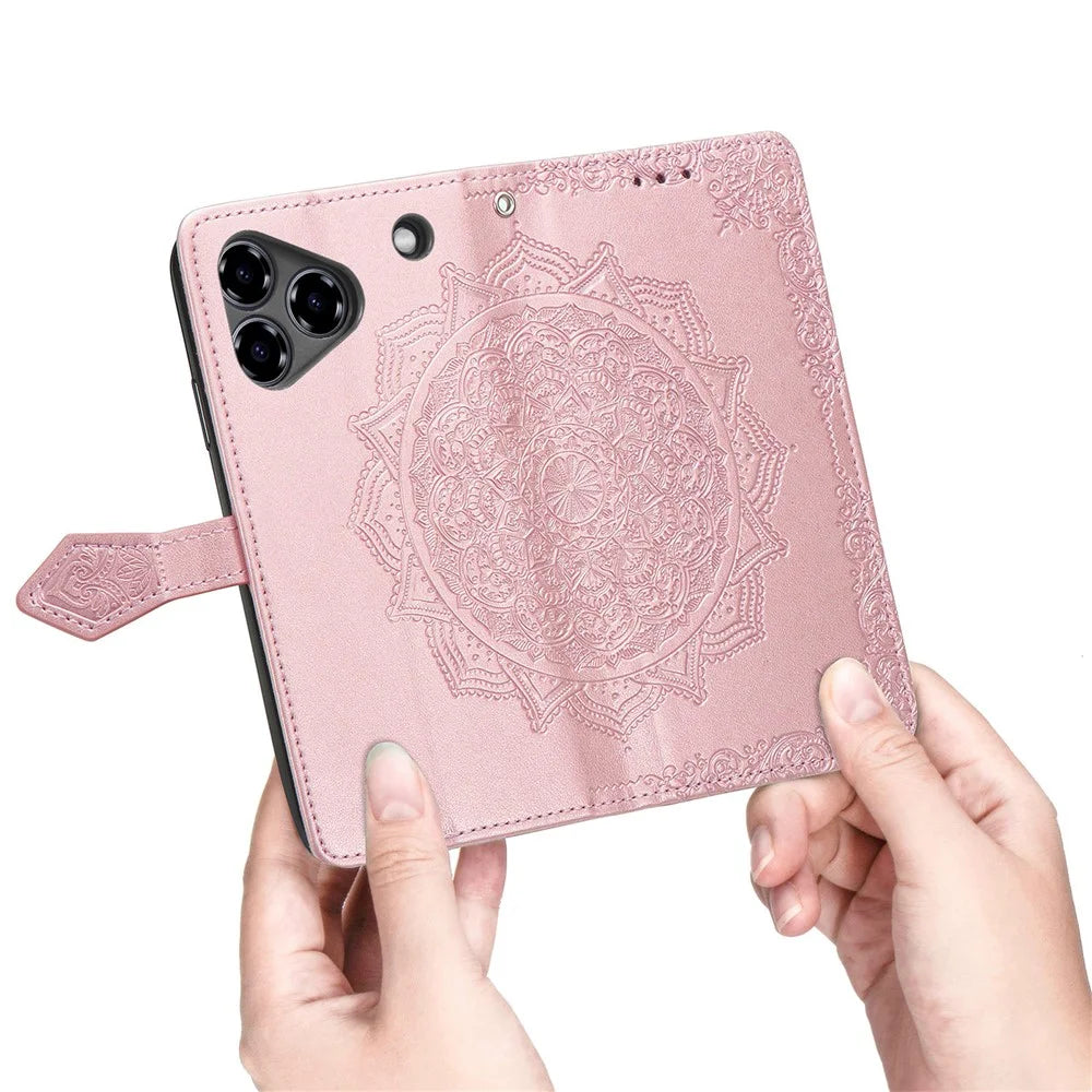 For ZTE Blade A76 4G Case Wallet Mandala Flower Leather Phone Cover Stand View - Rose Gold - 4