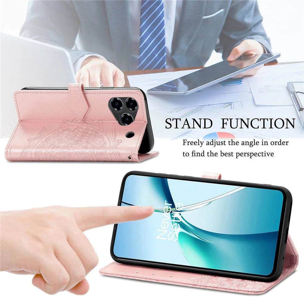 For ZTE Blade A76 4G Case Wallet Mandala Flower Leather Phone Cover Stand View - Rose Gold - 5
