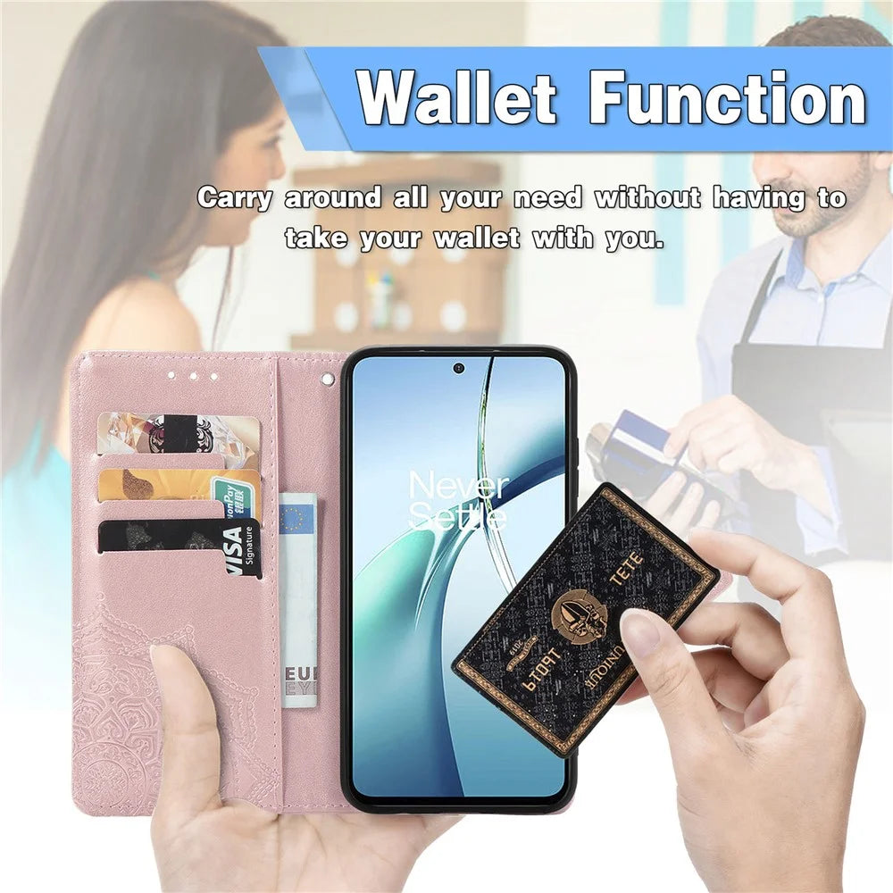 For ZTE Blade A76 4G Case Wallet Mandala Flower Leather Phone Cover Stand View - Rose Gold - 6