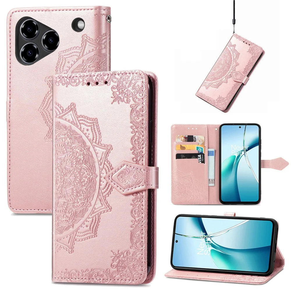 For ZTE Blade A76 4G Case Wallet Mandala Flower Leather Phone Cover Stand View - Rose Gold - 7