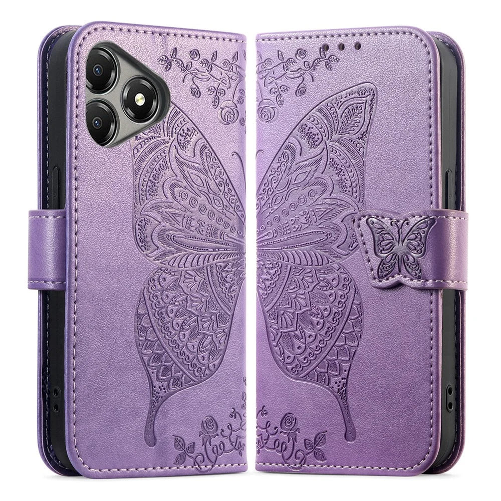 For ZTE Blade A36 Case with Strap Butterfly Pattern PU Leather Wallet Phone Cover - Light Purple - 1