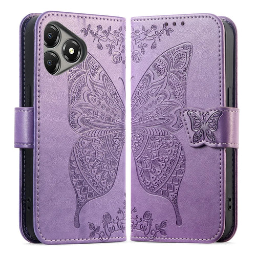 For ZTE Blade A36 Case with Strap Butterfly Pattern PU Leather Wallet Phone Cover - Light Purple - 1