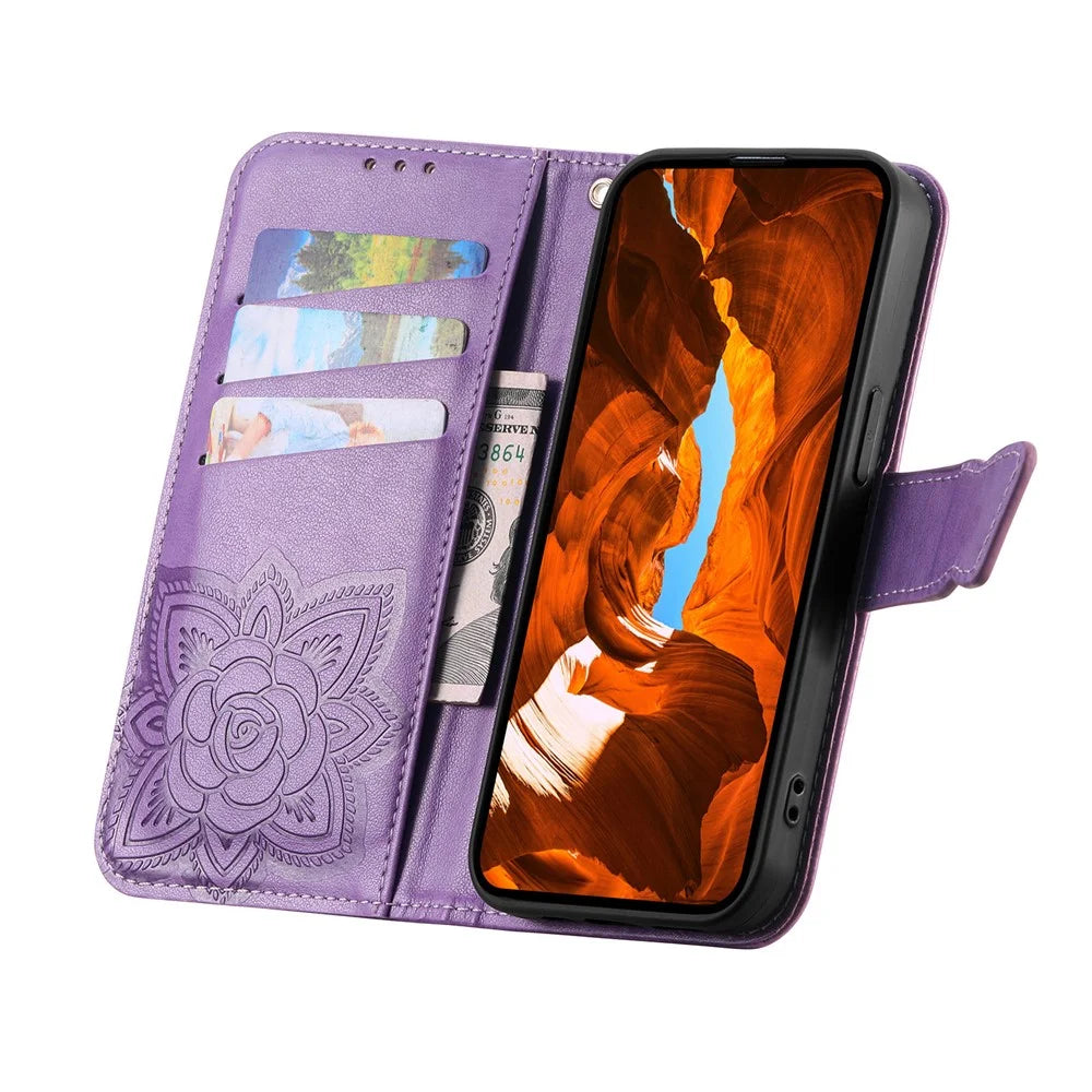 For ZTE Blade A36 Case with Strap Butterfly Pattern PU Leather Wallet Phone Cover - Light Purple - 2
