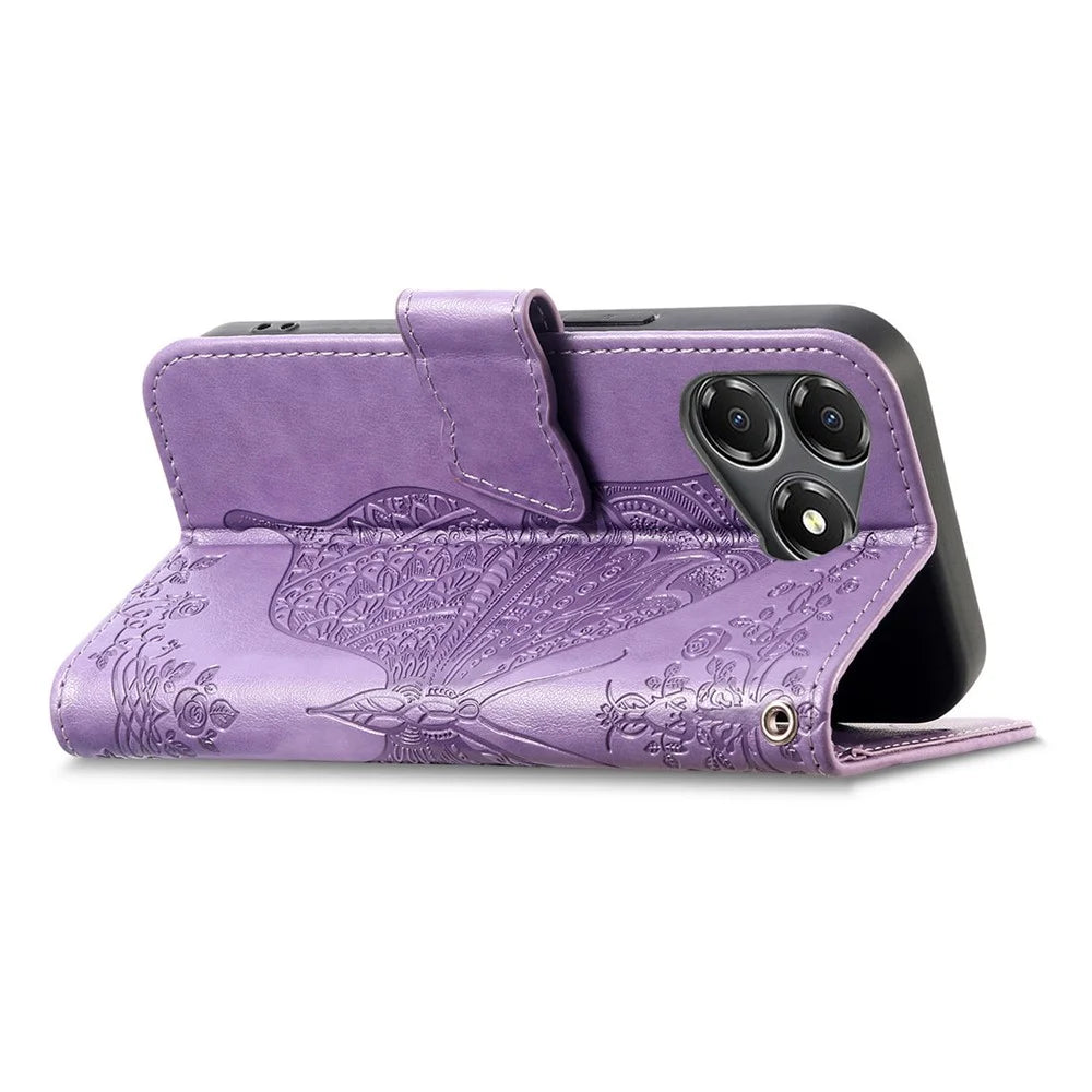 For ZTE Blade A36 Case with Strap Butterfly Pattern PU Leather Wallet Phone Cover - Light Purple - 3