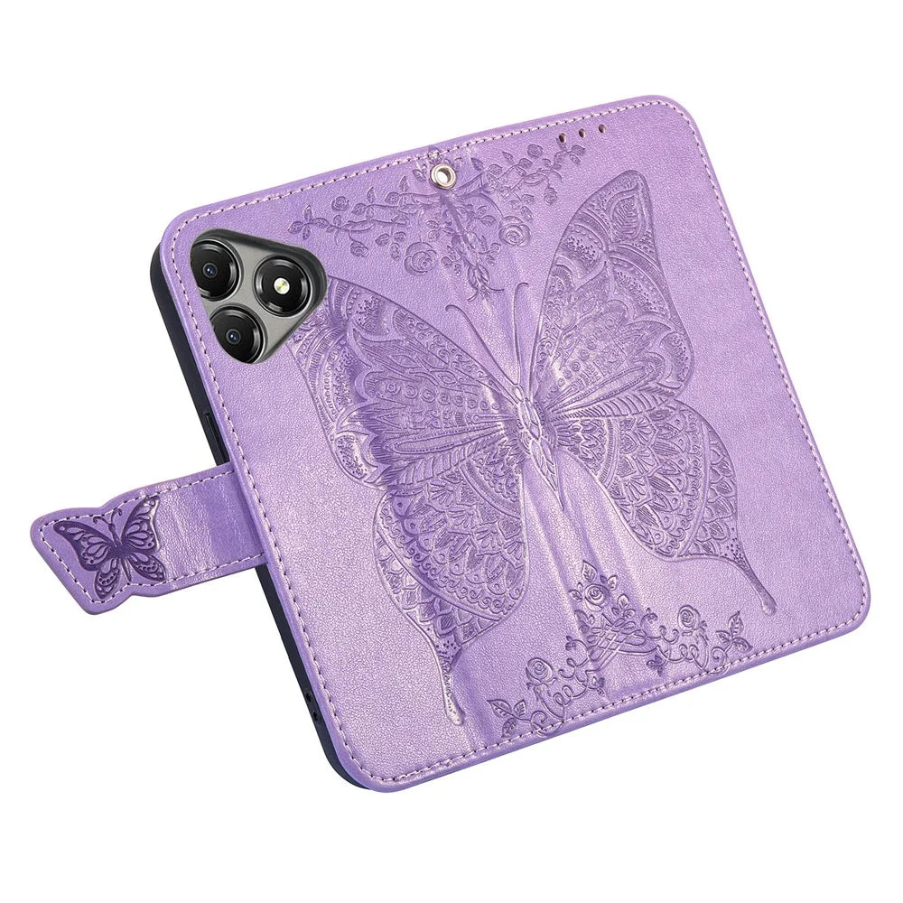 For ZTE Blade A36 Case with Strap Butterfly Pattern PU Leather Wallet Phone Cover - Light Purple - 4