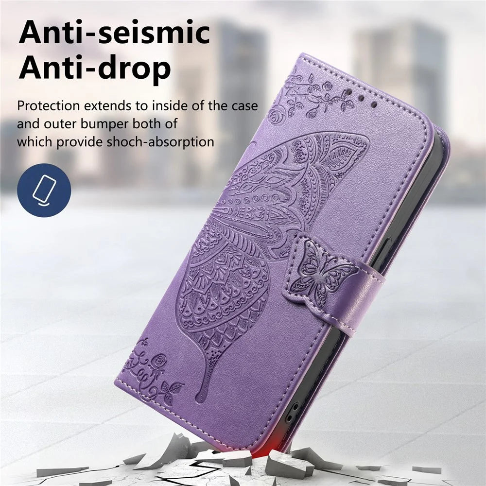 For ZTE Blade A36 Case with Strap Butterfly Pattern PU Leather Wallet Phone Cover - Light Purple - 6