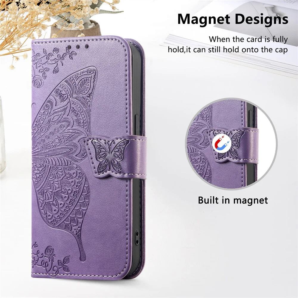 For ZTE Blade A36 Case with Strap Butterfly Pattern PU Leather Wallet Phone Cover - Light Purple - 7