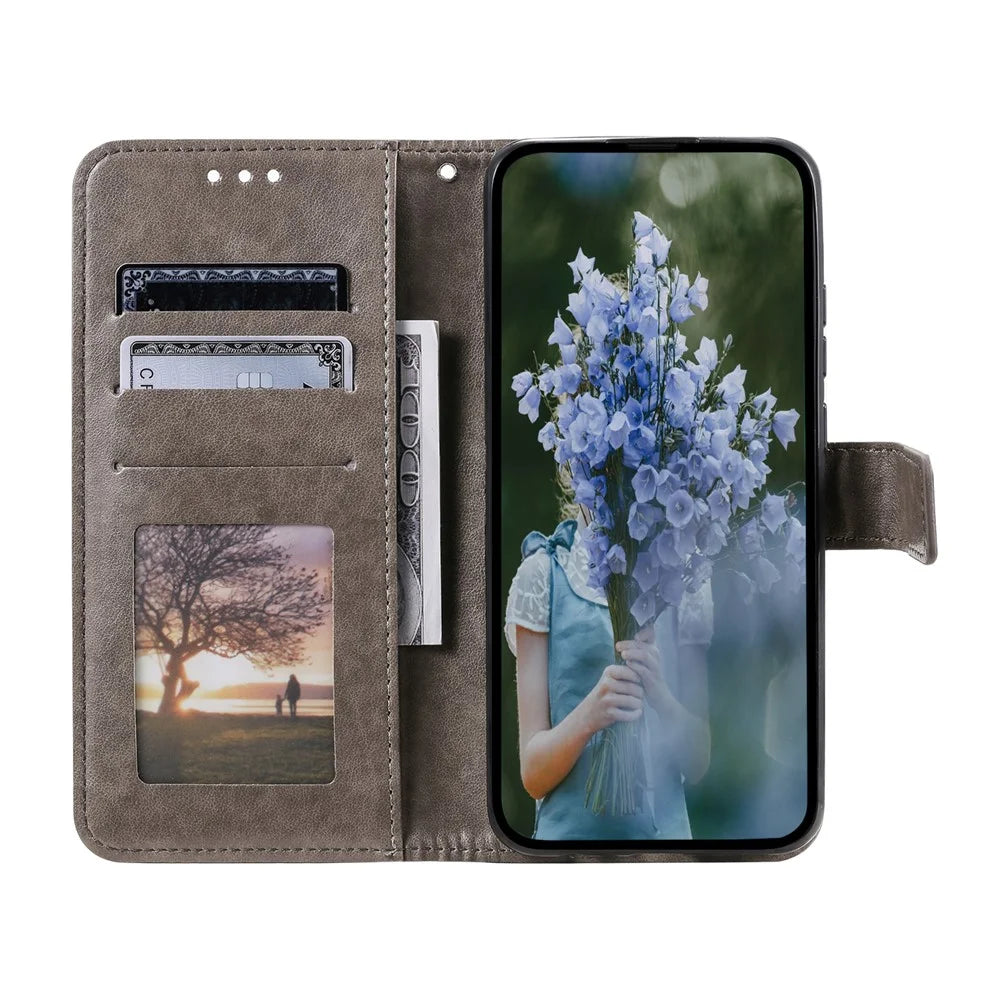 For Samsung Galaxy A27 5G Stand Case Imprinted Totem PU Leather Wallet Phone Cover with Wrist Strap - Grey - 2
