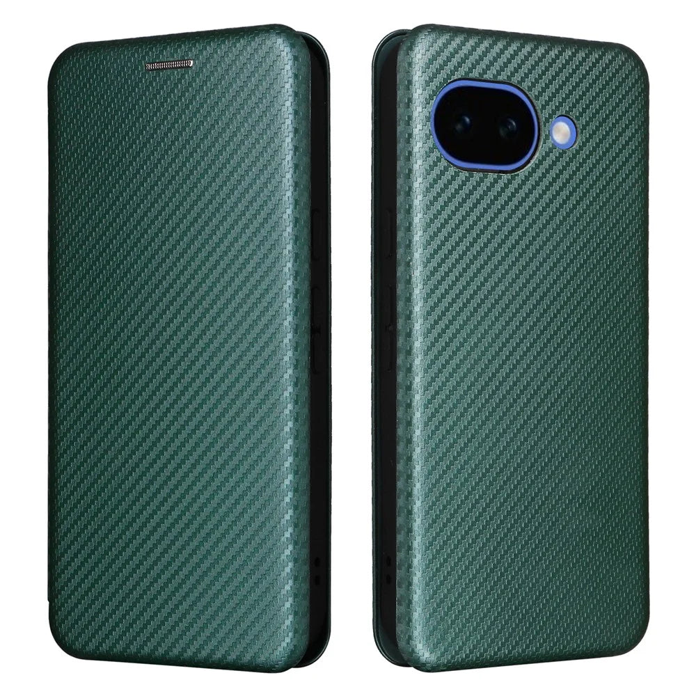 For Google Pixel 10a Case Carbon Fiber Texture Drop-Proof PU Leather Phone Cover - Green - 1