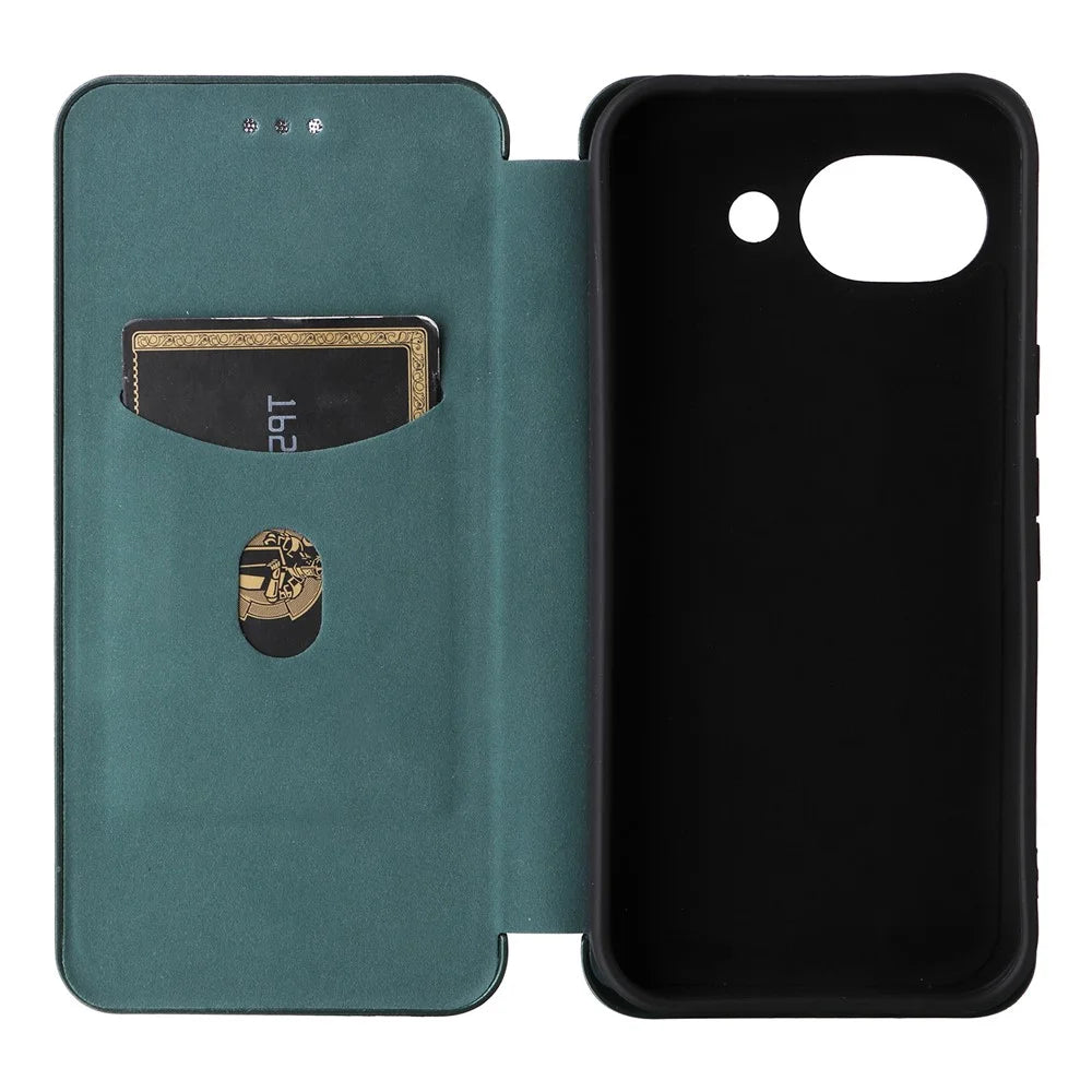 For Google Pixel 10a Case Carbon Fiber Texture Drop-Proof PU Leather Phone Cover - Green - 4