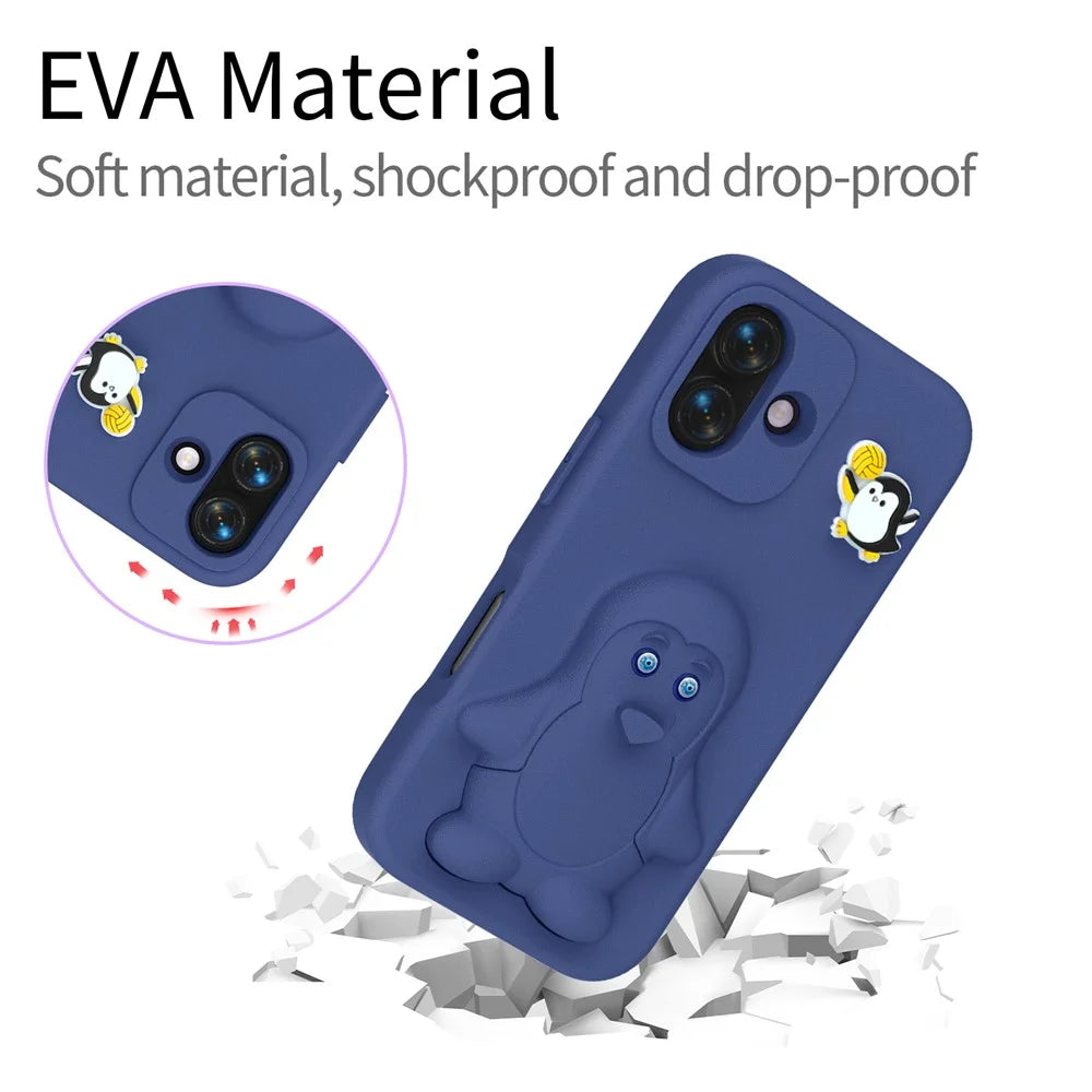 For iPhone 17 Case Penguin Design Kickstand Shockproof EVA Phone Cover - Navy Blue - 5