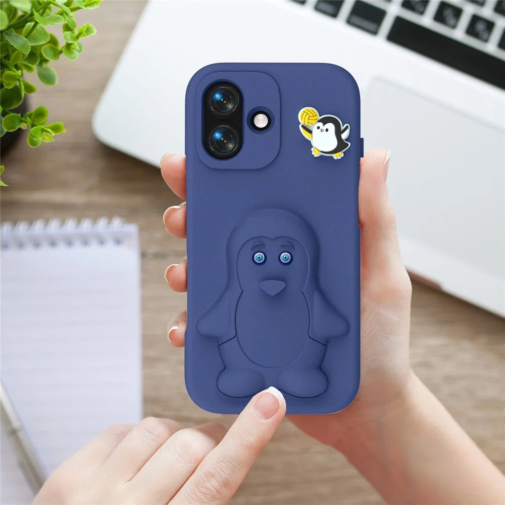 For iPhone 17 Case Penguin Design Kickstand Shockproof EVA Phone Cover - Navy Blue - 6