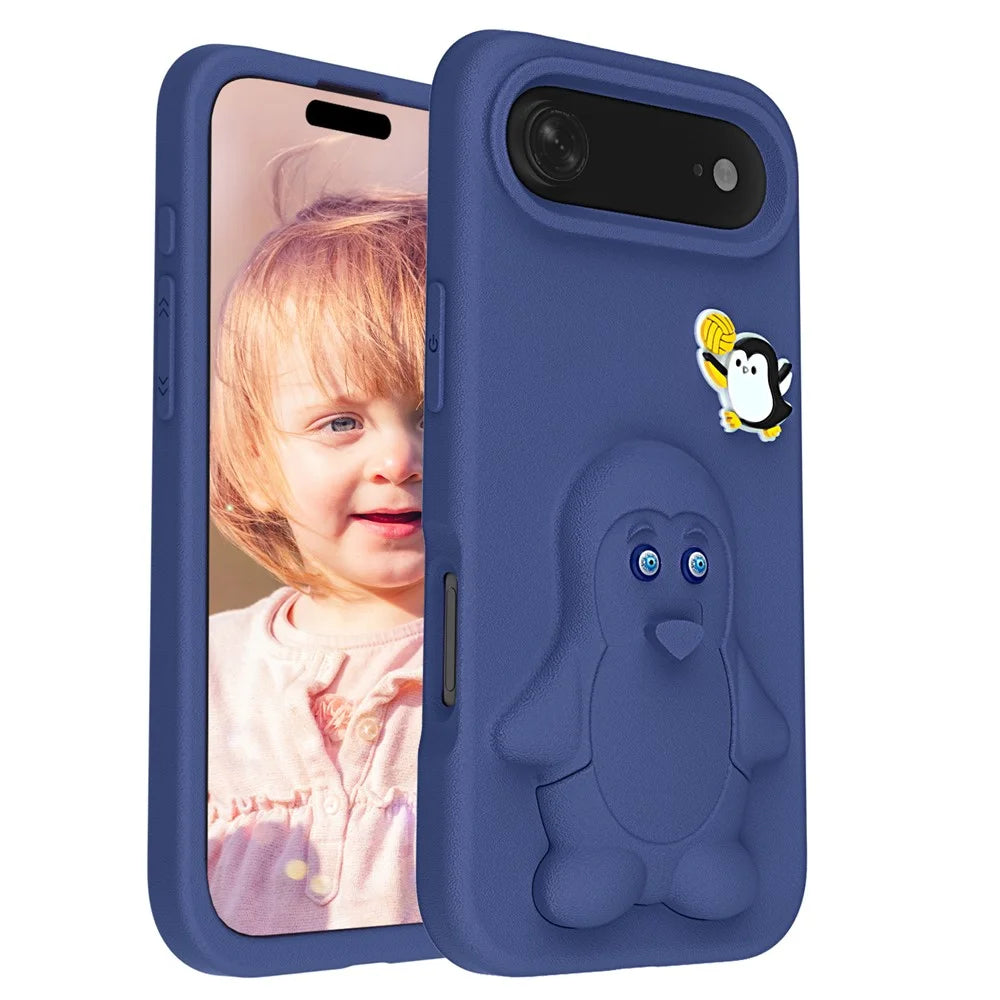 For iPhone Air Case Penguin Design Kickstand Shockproof EVA Phone Cover - Navy Blue - 2