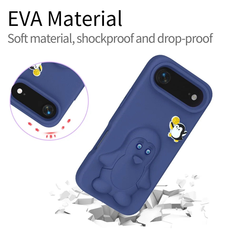 For iPhone Air Case Penguin Design Kickstand Shockproof EVA Phone Cover - Navy Blue - 5