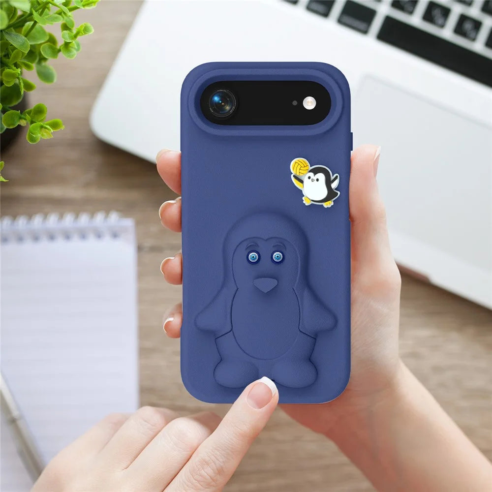 For iPhone Air Case Penguin Design Kickstand Shockproof EVA Phone Cover - Navy Blue - 6