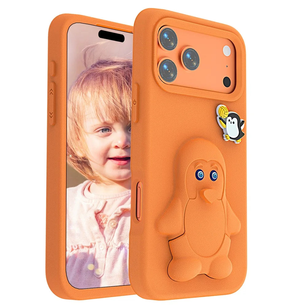 For iPhone 18 Pro / 17 Pro Case Penguin Design Kickstand Shockproof EVA Phone Cover - Orange - 2