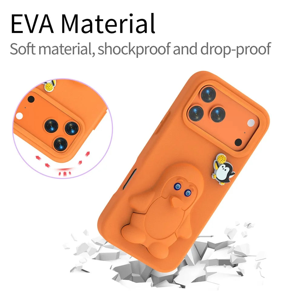 For iPhone 18 Pro / 17 Pro Case Penguin Design Kickstand Shockproof EVA Phone Cover - Orange - 5