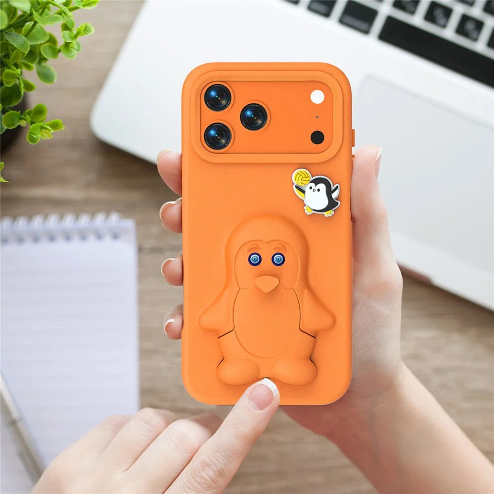 For iPhone 18 Pro / 17 Pro Case Penguin Design Kickstand Shockproof EVA Phone Cover - Orange - 6