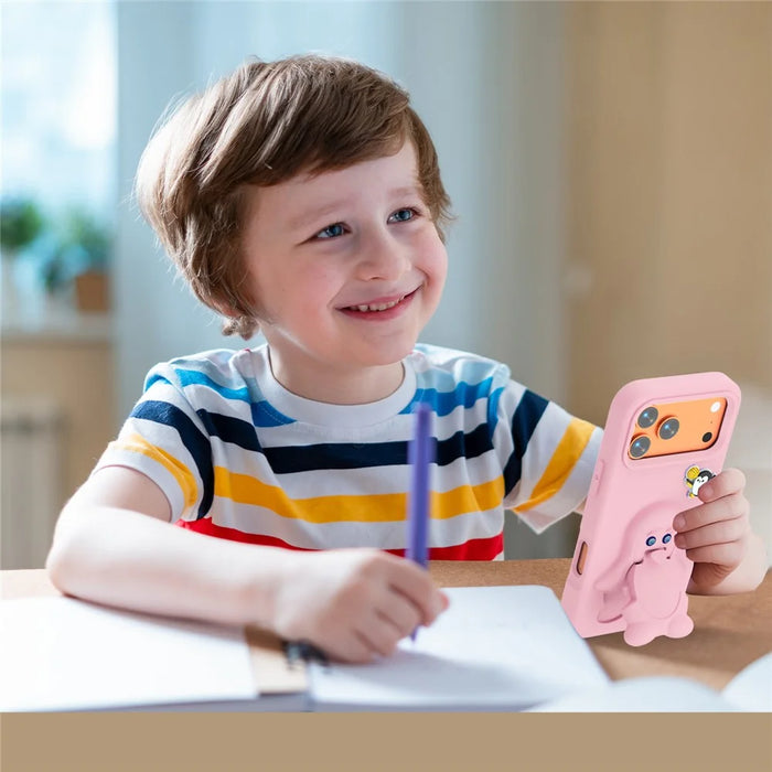 For iPhone 18 Pro Max / 17 Pro Max Case Penguin Design Kickstand Shockproof EVA Phone Cover - Pink - 7