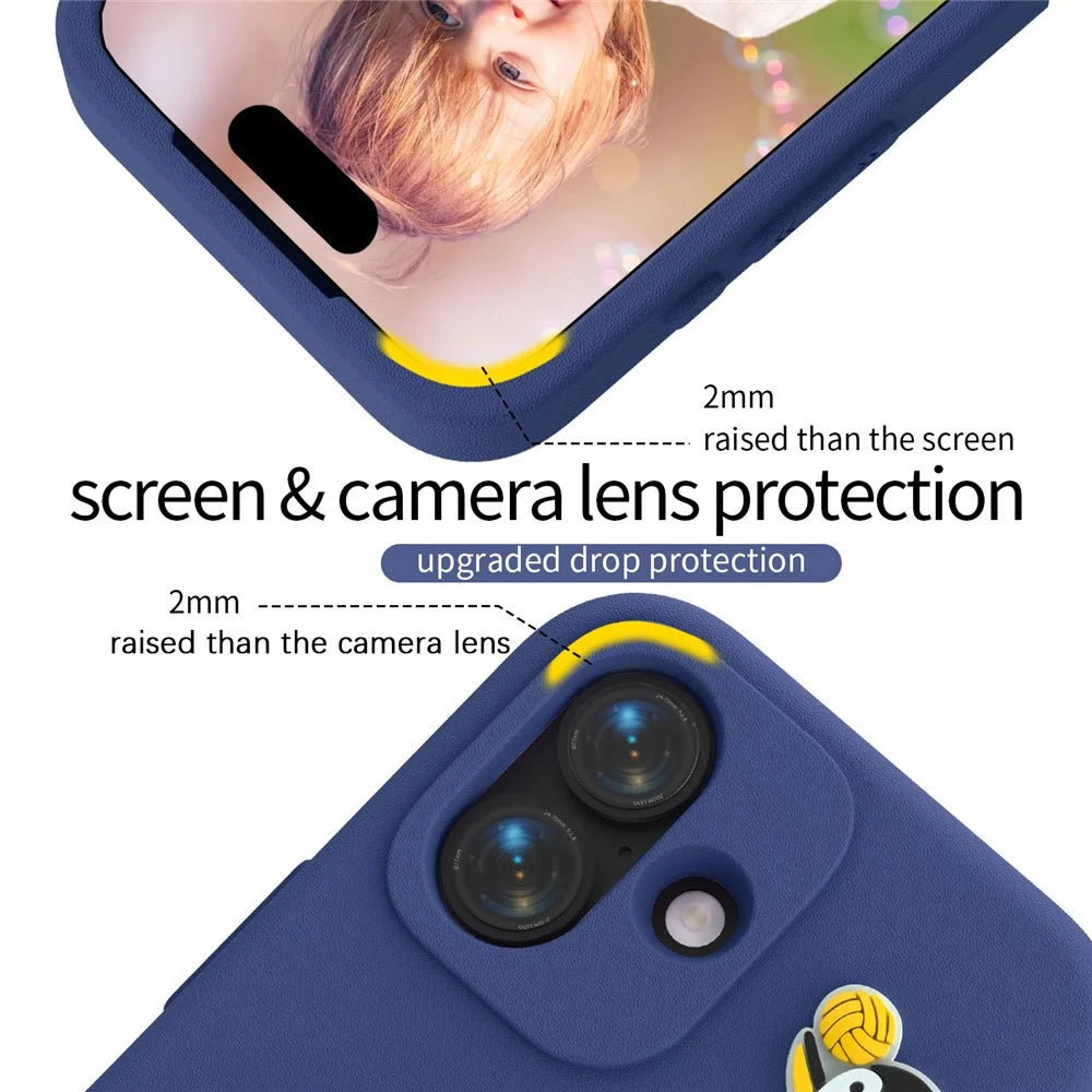 For iPhone 16 Case Penguin Design Kickstand Shockproof EVA Phone Cover - Navy Blue - 3