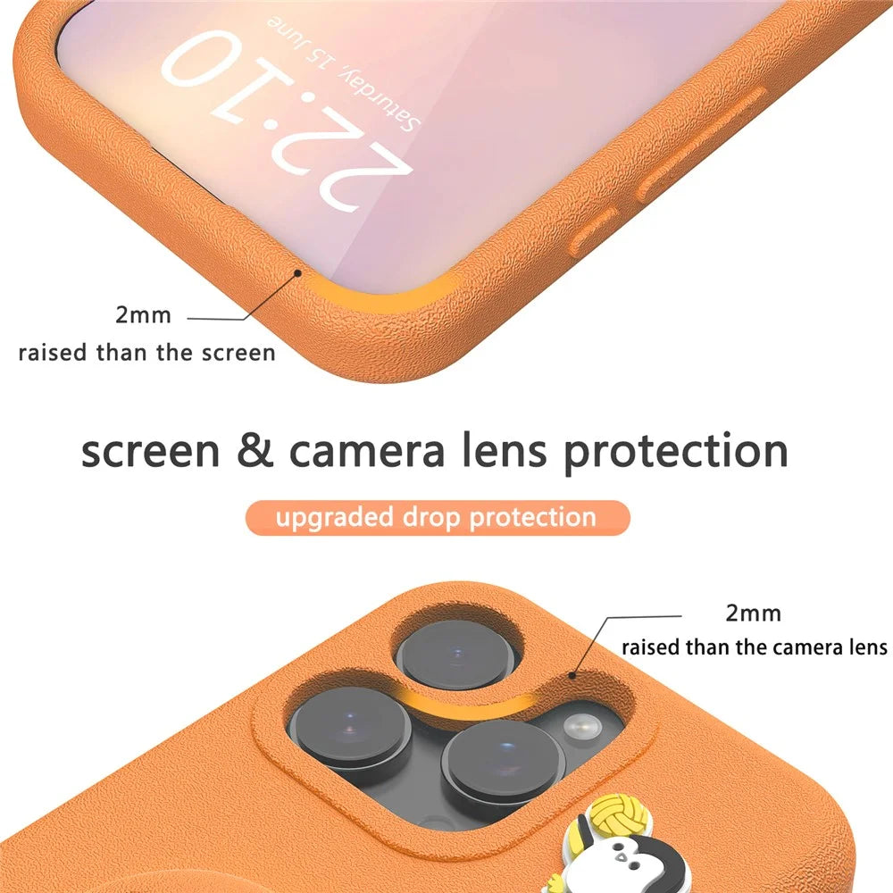 For iPhone 16 Pro Case Penguin Design Kickstand Shockproof EVA Phone Cover - Orange - 2
