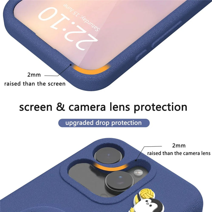 For iPhone 16 Pro Max Case Penguin Design Kickstand Shockproof EVA Phone Cover - Navy Blue - 2