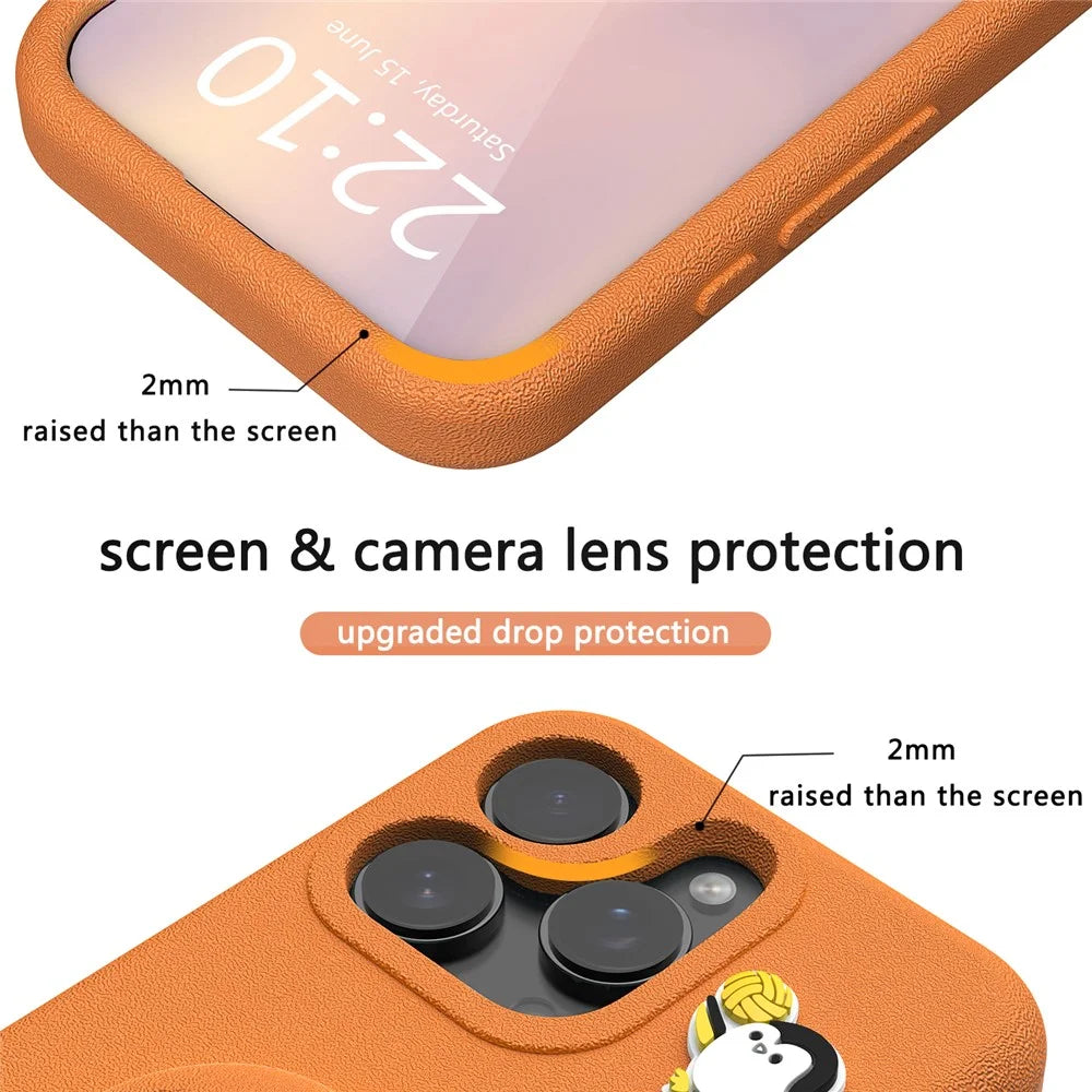 For iPhone 15 Pro Max Case Penguin Design Kickstand Shockproof EVA Phone Cover - Orange - 2