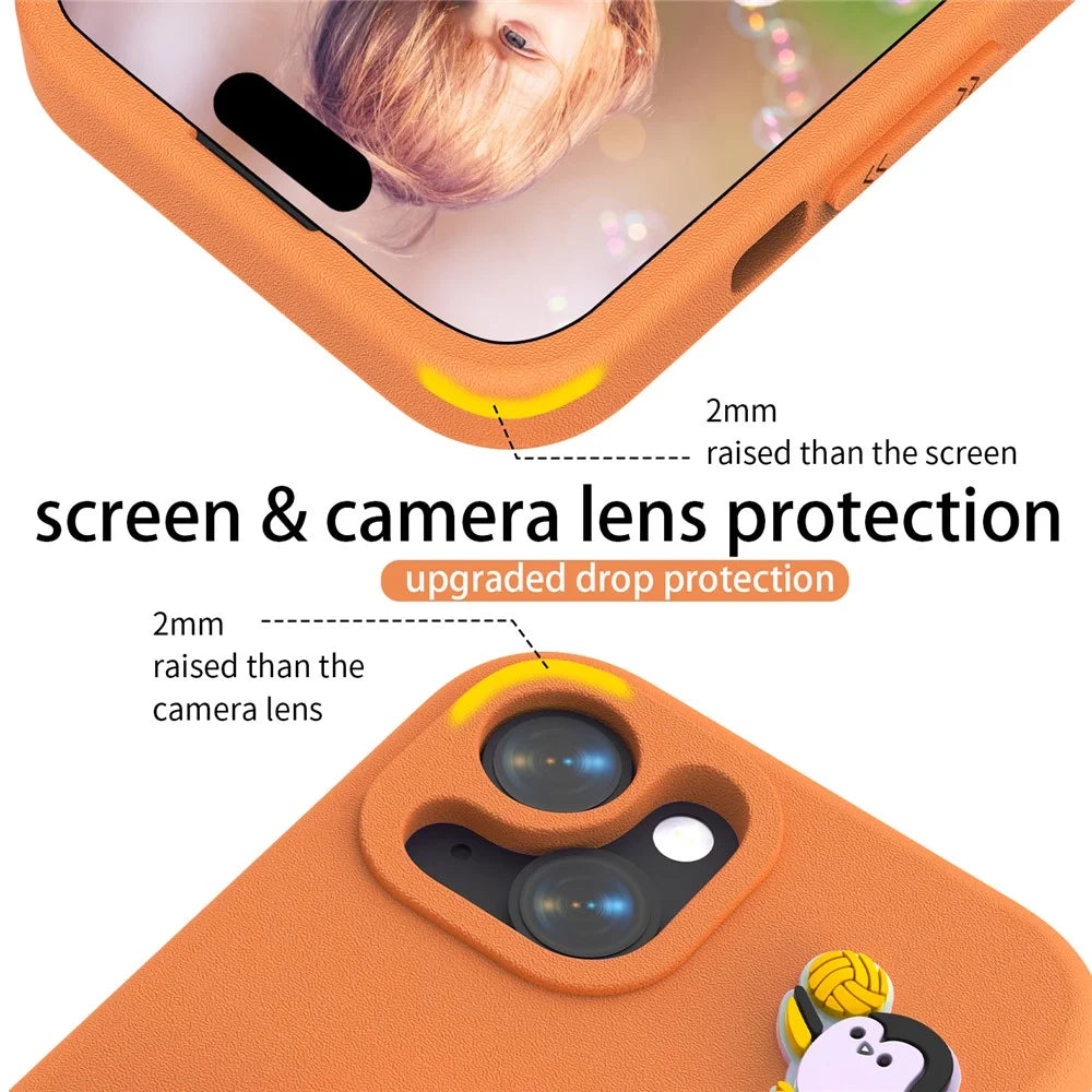 For iPhone 14  /  13 Case Penguin Design Kickstand Shockproof EVA Phone Cover - Orange - 4