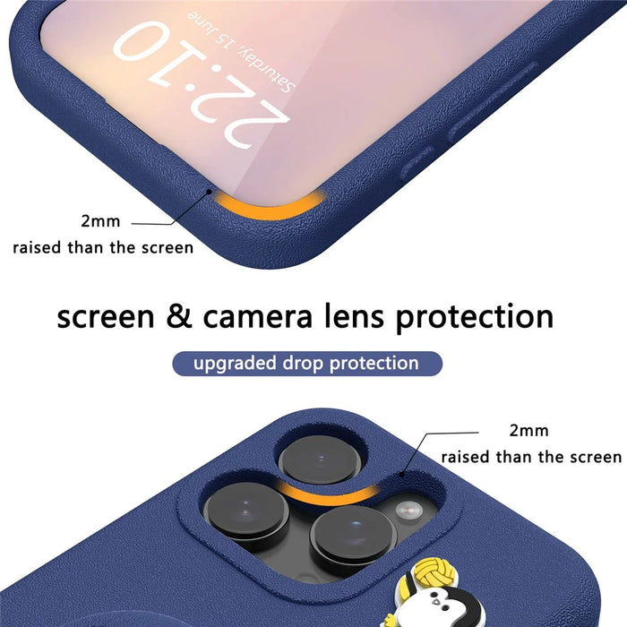 For iPhone 14 Pro Max Case Penguin Design Kickstand Shockproof EVA Phone Cover - Navy Blue - 2