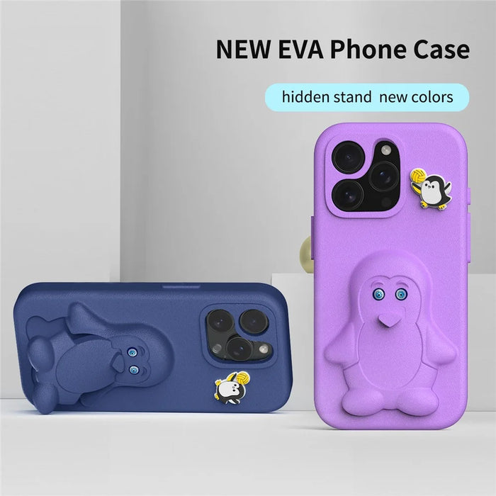 For iPhone 14 Pro Max Case Penguin Design Kickstand Shockproof EVA Phone Cover - Navy Blue - 7