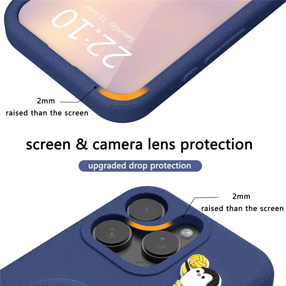 For iPhone 13 Pro Max Case Penguin Design Kickstand Shockproof EVA Phone Cover - Navy Blue - 2